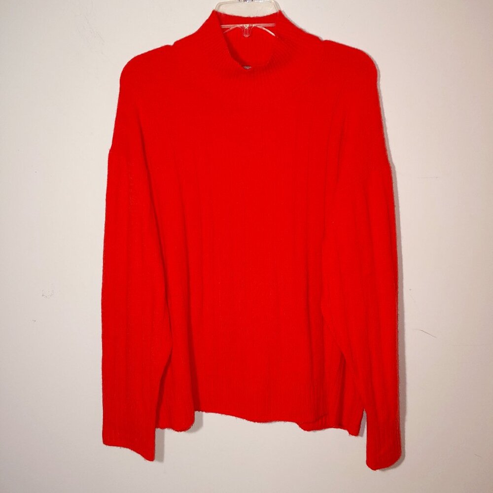 J.Crew Merino Wool Mock Neck Sweater Size XL Coral Orange